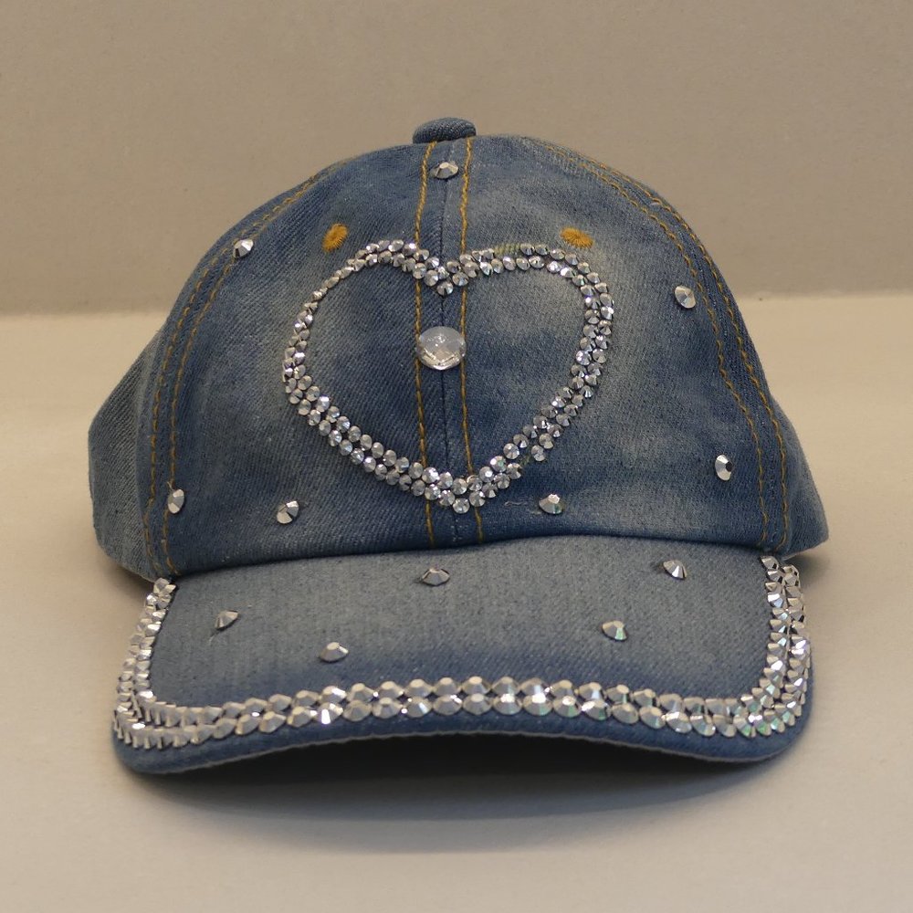 Vintage Denim Bedazzled Heart Hat